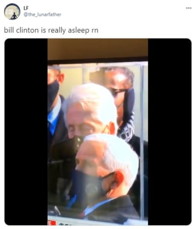 Bill Clinton inaugurating Biden, Bill Clinton sleeping, former president