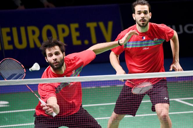 Ronan Labar (left) and Julien Maio lost with the French team against Denmark in the final of the European badminton mixed team championship on Saturday in Vantaa (Finland).