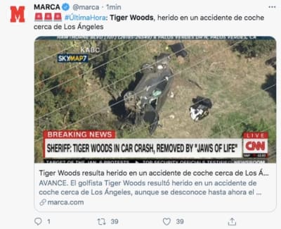 Tiger Woods is seriously injured in a car accident