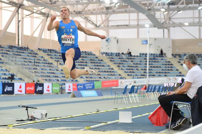 Kevin Mayer in the long jump, Saturday February 20, in Miramas.