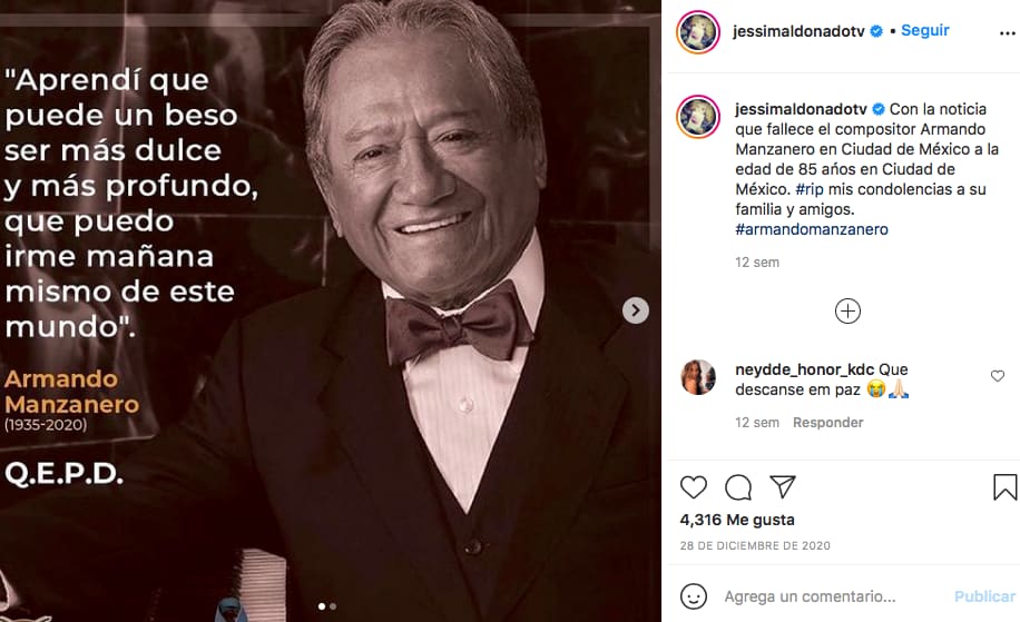 After the death of Jessica Maldonado's father, the reporter added that of Armando Manzanero