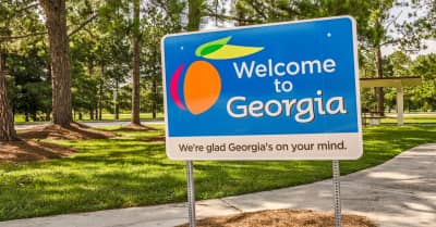 State for Georgia sign welcomes visitors to shaded rest area