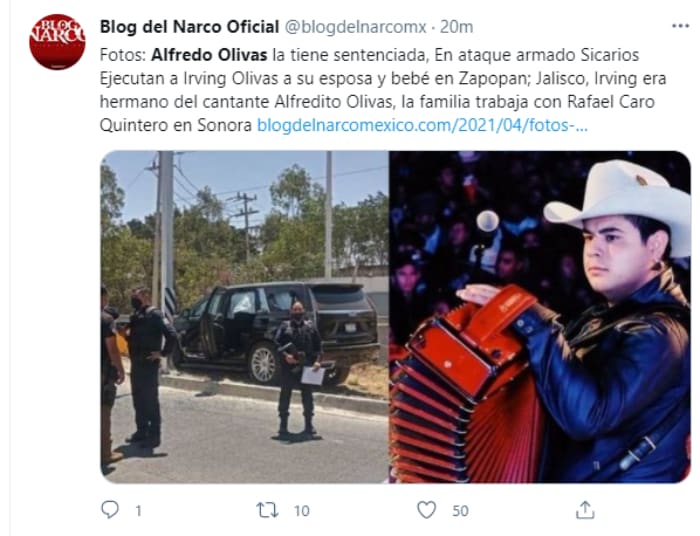 Narcomanta Alfredo Olivas, Irving Olivas, brother attack