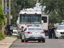 Laval police set up a command post Tuesday near the site of a fatal shooting in the Pont-Viau district of Laval.