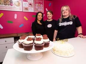 From left to right, Marilou Honrado, with Auntie Lou's Cloud Cakes, and Andrea Brousseau and Danielle Power, with Confetti Sweets appear on the Food Network show The Big Bake.