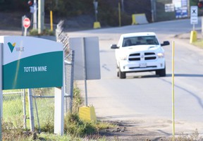 A vehicle leaves Vale's Totten Mine in Greater Sudbury on Tuesday, September 28, 2021.
