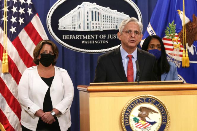 Justice Minister Merrick Garland at a press conference in Washington, DC, announcing the Biden administration's complaint against Texas for its abortion law on September 9, 2021.