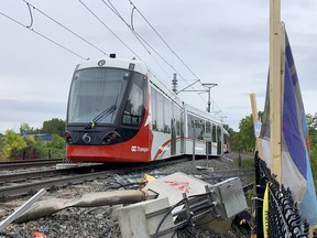 The LRT train that derailed west of Tremblay station.