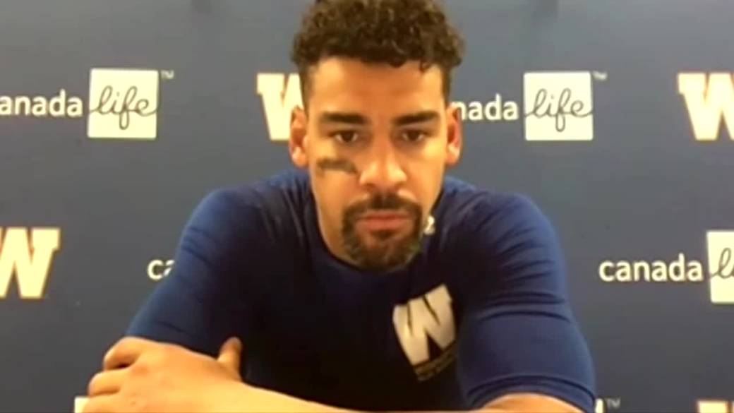 Click to play video: 'RAW: Blue Bombers Andrew Harris Post Game - September 18'