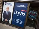 The campaign office of Chris Lewis, Conservative candidate for Essex, will be seen on September 20, 2021.
