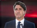 Justin Trudeau speaks to supporters at the Liberal Party headquarters in Montreal on election night.