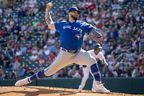 Blue Jays starting pitcher Alek Manoah pitches against the Twins at Target Field on Sunday, Sept. 26, 2021. 