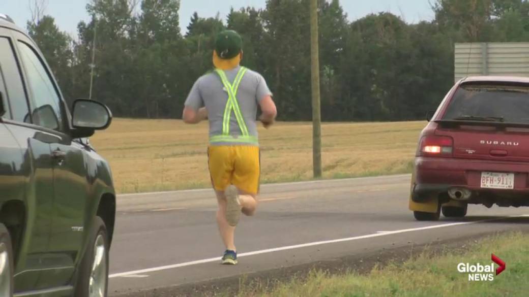 Click to play video: 'Phi Gamma Delta Fraternity Fundraising Relay Race to Red Deer'