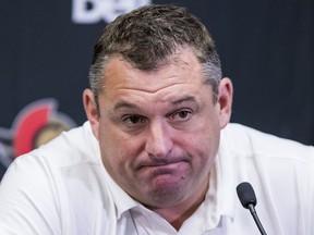 Ottawa Senators head coach DJ Smith during a press conference ahead of the opening of the teams' main training ground on Wednesday.