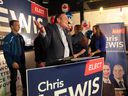 Conservative candidate Chris Lewis addresses supporters after winning Essex's race in the 2019 federal election on Monday night.    