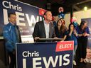 Conservative candidate Chris Lewis addresses his supporters after winning Essex's race in the 2019 federal election.     