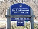 The sign outside the John R. Park Homestead is displayed on March 7, 2020.