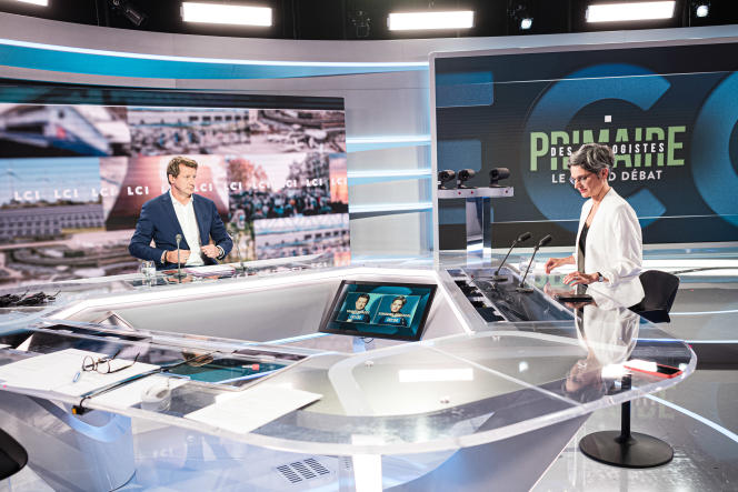 Debate between the two rounds of the environmentalist primary between Yannick Jadot and Sandrine Rousseau, on the LCI set, in Paris, September 22, 2021.
