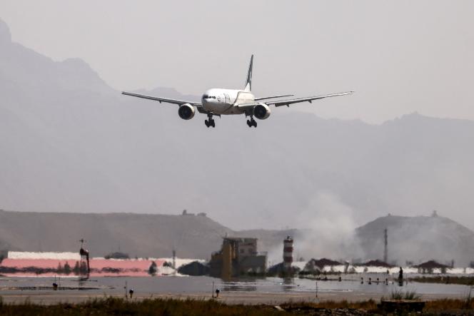 The plane of Pakistani airline PIA as it landed at Kabul airport in Afghanistan on September 13, 2021.