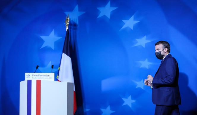 Emmanuel Macron during his press conference after the European Council of October 16, 2020 in Brussels.