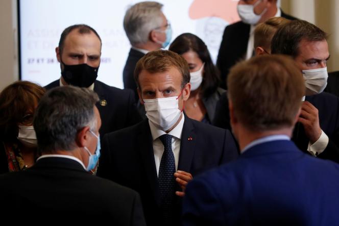 Emmanuel Macron after his speech at the Assises of mental health and psychiatry, in Paris, on September 28.