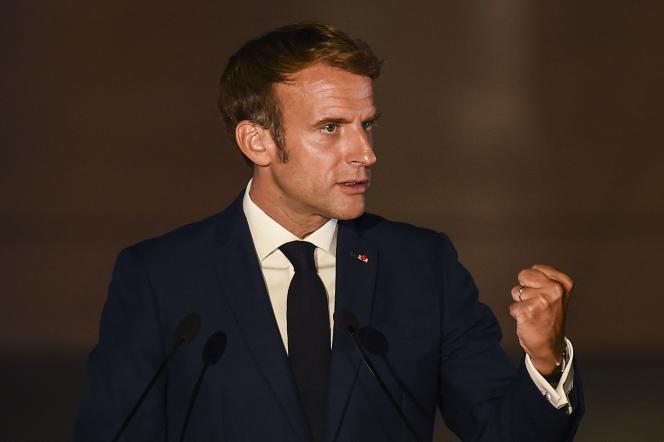 French President Emmanuel Macron during a speech in Athens, during the eighth Euromed7 summit, September 17, 2021.