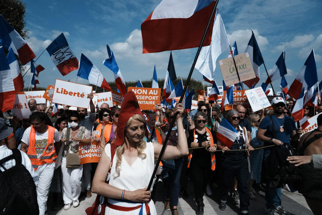 Participants in the demonstration against the health pass, Saturday, September 4, 2021, in Paris.