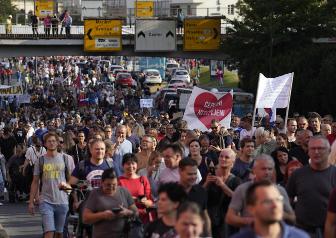 During a demonstration against vaccination and health measures in Ljubljana, Slovenia on September 29, 2021.