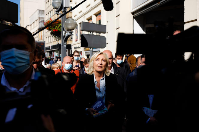 Marine Le Pen, candidate of the National Rally for the 2022 presidential election, visiting Hayange (Moselle), September 23, 2021.