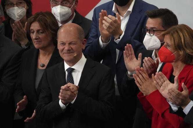 Olaf Scholz, the SPD contender in the chancellery, in Berlin, September 26, 2021, after the announcement of the first results.