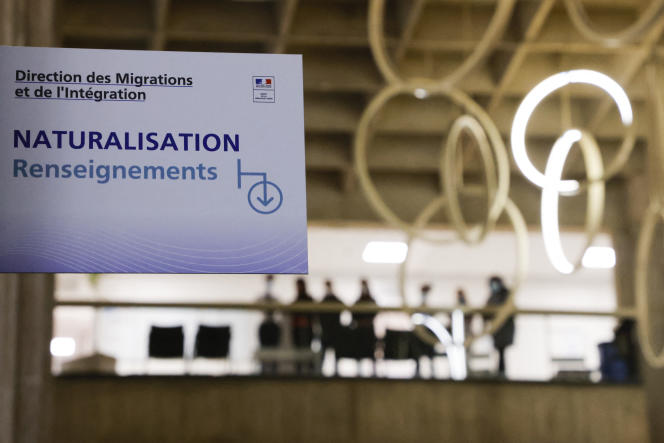 A poster giving information about naturalization at the Bobigny prefecture, October 20, 2020.
