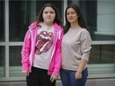 Stephanie Peillon with her daughter Rebecca Marchand outside the Montreal Children's Hospital in Montreal.  Rebecca has been hospitalized for weeks with what doctors believe could be multi-system inflammatory syndrome in children (MIS-C), a rare post-COVID-19 syndrome in children that is becoming more prevalent in Montreal.