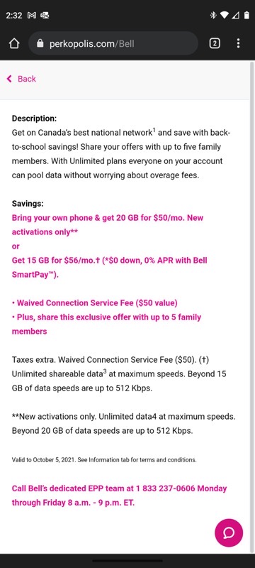 Bell EPP September 2021 plans: plan as low as $ 41 / 20GB after bill ...