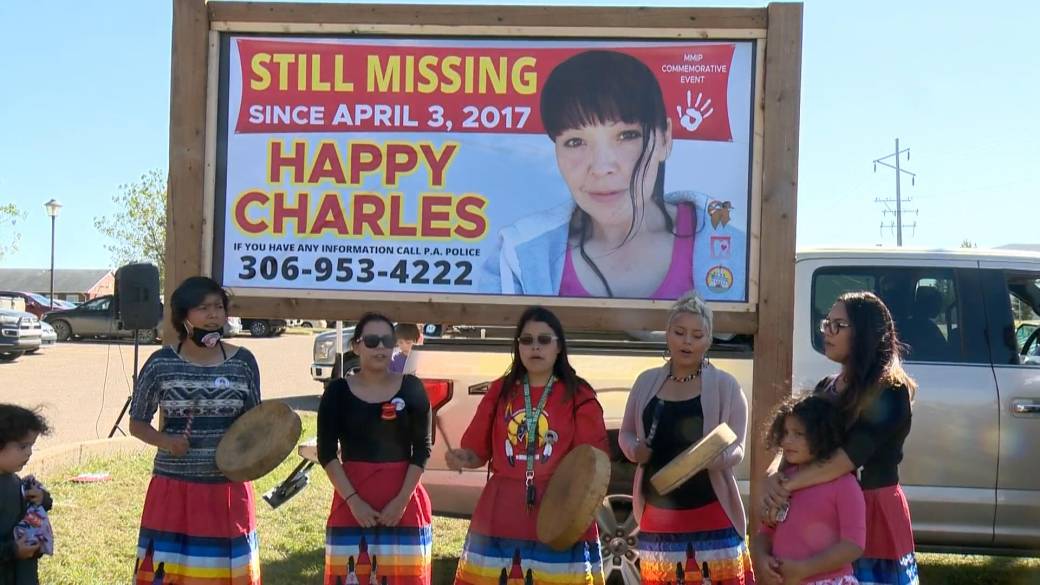 Click to play video: 'Missing Woman Billboard, Happy Charles, Presented at Prince Albert, Sask.'