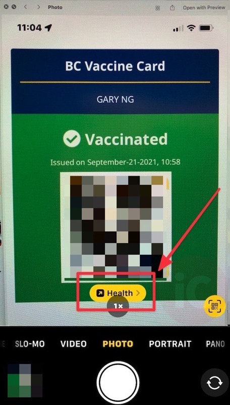 Camera Health App Vaccine QR Code