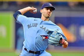 The Blue Jays' Julian Merryweather delivers a pitch to the Tampa Bay Rays in the first inning at Tropicana Field on Wednesday, Sept. 22, 2021.