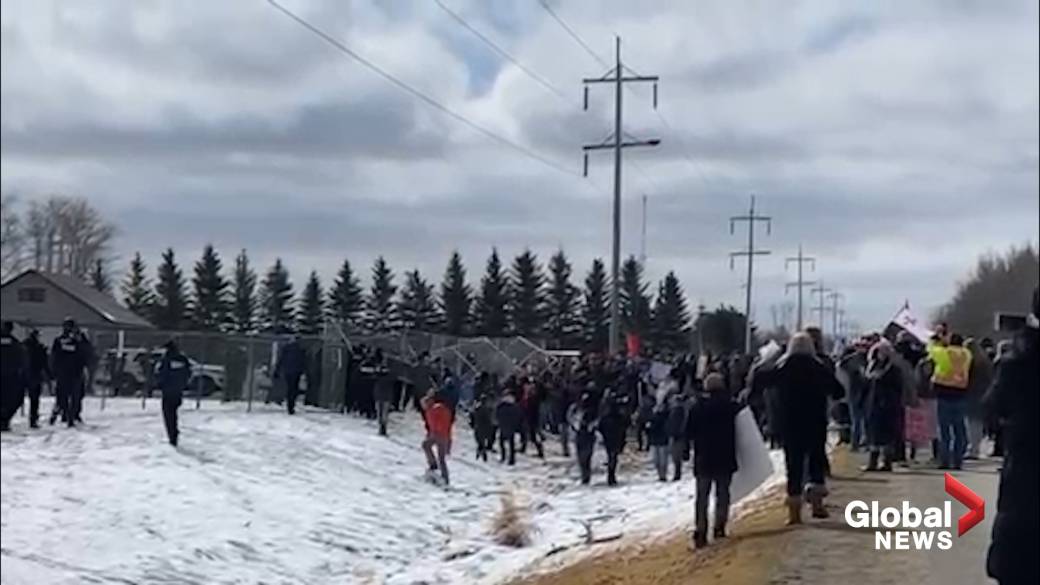 Click to Play Video: 'Large Crowd of GraceLife Church Supporters Attempt to Break Down RCMP Temporary Fences'