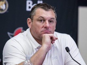 Ottawa Senators head coach DJ Smith during a press conference prior to the opening of the team's main training ground.