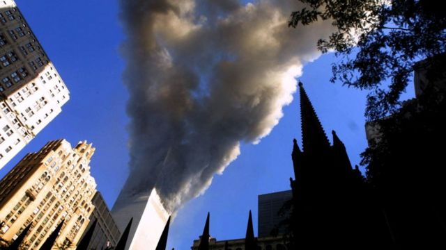 Smoke coming out of one of the towers