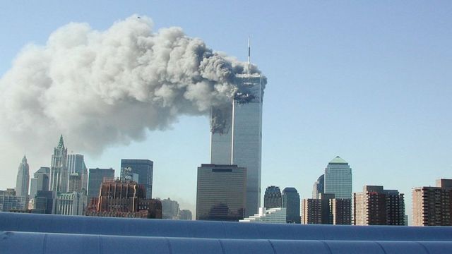 Smoke rising from the Twin Towers after the September 11 attacks