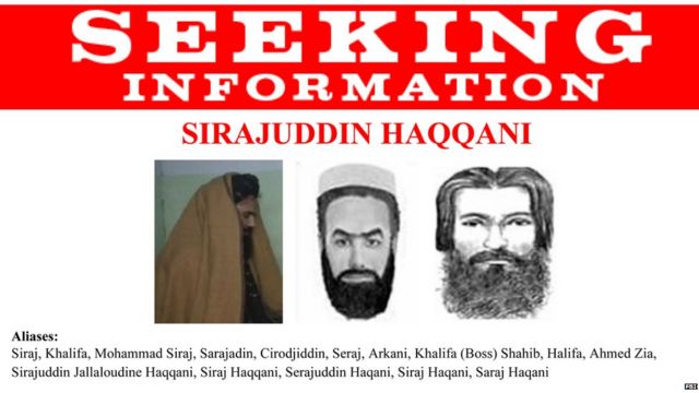 Image of the most wanted of the Haqqani network by the FBI.