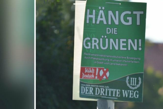 Screenshot of a photo showing the poster of the neo-Nazi party Der Dritte Weg calling for 'Hang the Greens' in Zwickau, Germany.