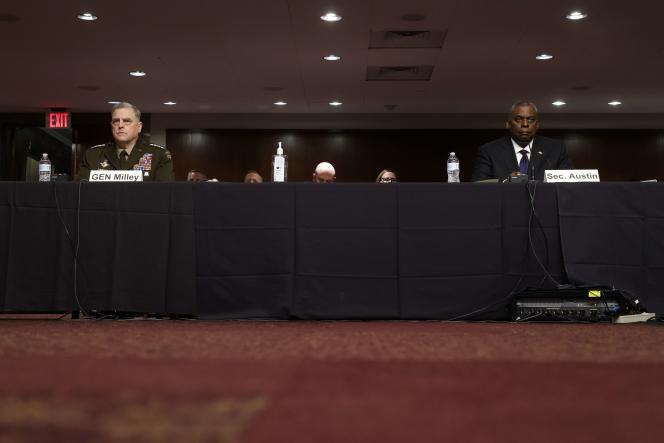 General Milley, Chief of Staff of the United States Army, and Lloyd Austin, Secretary of Defense, in the Senate, September 28, 2021.