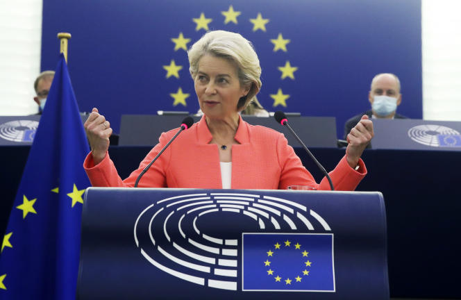 European Commission President Ursula von der Leyen during her State of the Union address to the European Parliament in Strasbourg on September 15, 2021.