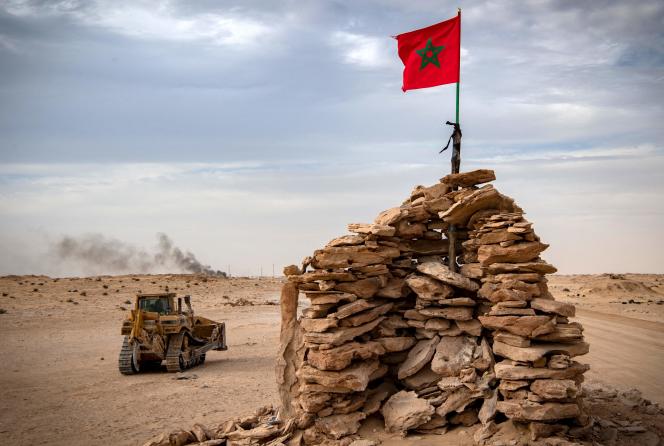The Moroccan flag, in Guerguerat, Western Sahara, on November 23, 2020.