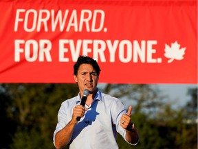 Justin Trudeau speaks during an election campaign in Hamilton, Ontario.  on September 17, 2021. 
