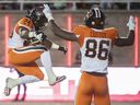 BC Lions James Butler (24) runs for a touchdown during the first half of CFL soccer action against the Montreal Alouettes in Montreal, Saturday, Sept. 18, 2021.