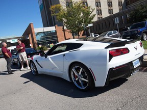 Corvette Club of Windsor members Moe Dupuis, left, and Gary McGuinness speak outside the Windsor Regional Hospital Met campus after making a $ 5,500 donation to support pediatric oncology on Tuesday, Sept. 28, 2021.