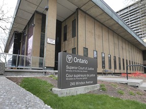 The exterior of the Windsor Superior Court of Justice is shown on Thursday, April 22, 2021.
