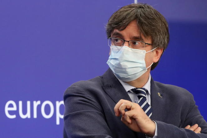 MEP Carles Puigdemont, during a press conference in Brussels, June 3, 2021.